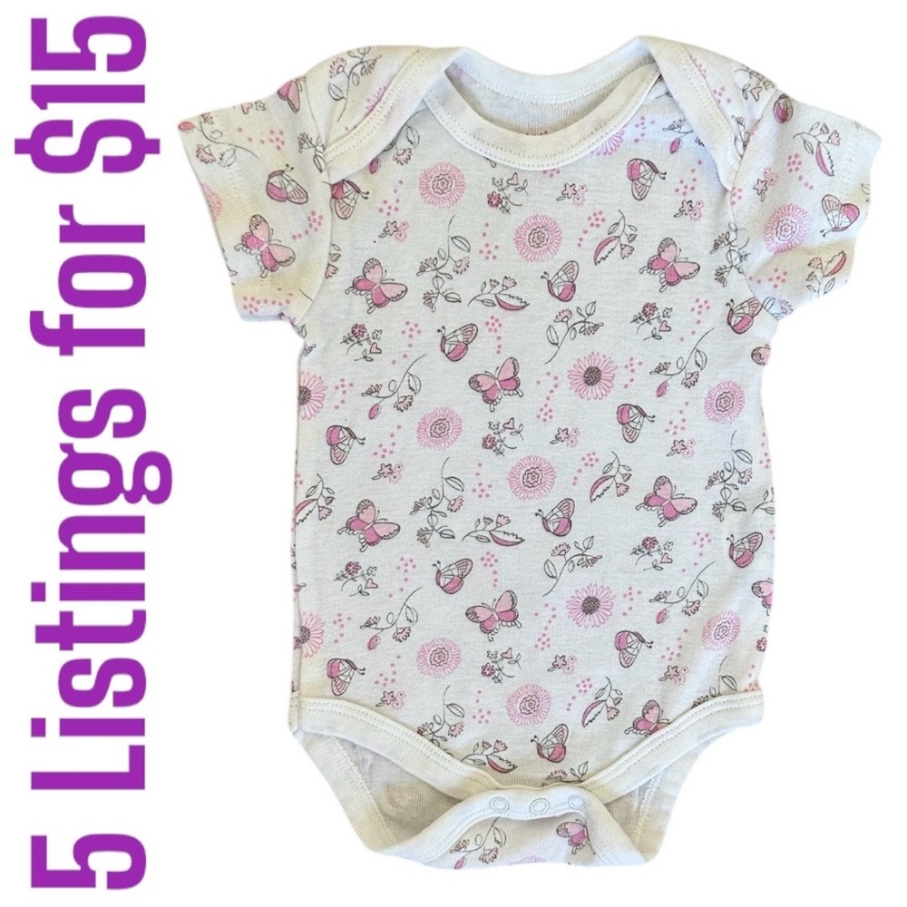 5/$15 Baby Views butterfly floral short sleeve bodysuit 0-3 months baby girl